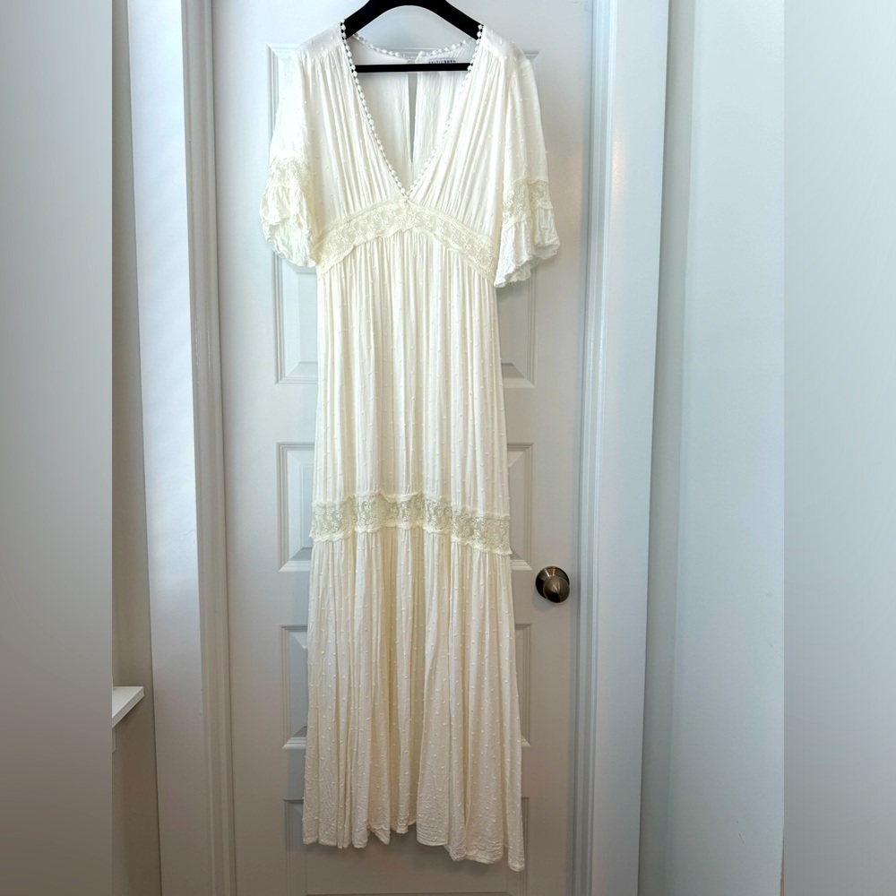 Baltic Born - White Lace Deep V Maxi Dressss